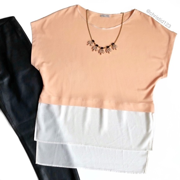 Zara Mixed Fabric Colorblock Top - Picture 1 of 8